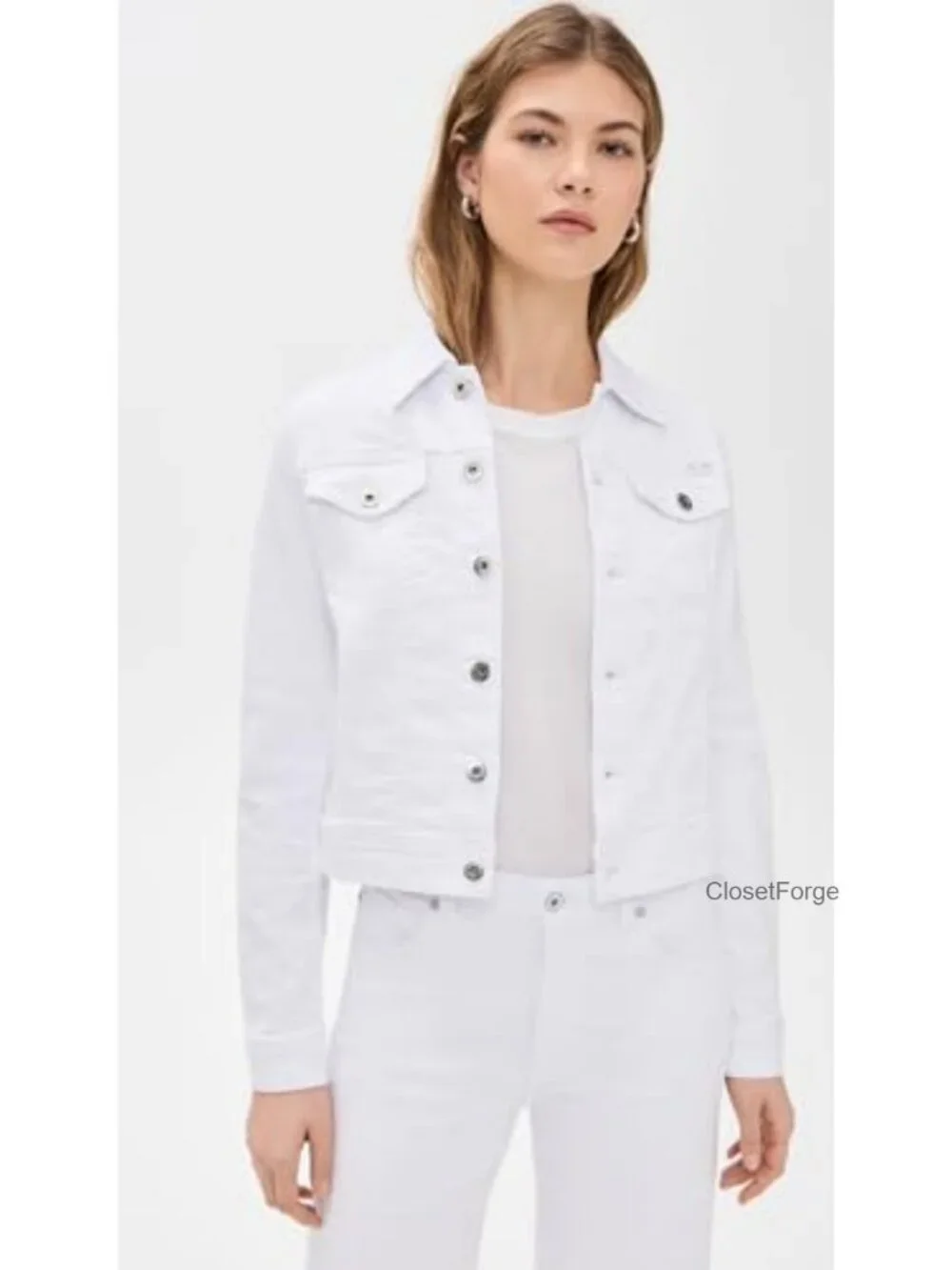 Mid-Weight Stretch Denim Jacket with Button Tabs and Flap Pockets